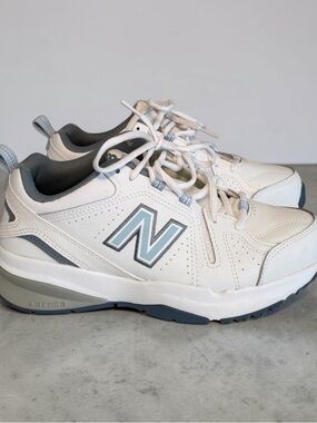 New Balance 608v5 Women’s Training Shoes - White/Light Blue - Size 8 Wide (D)